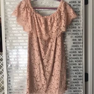 Blush off the shoulder dress